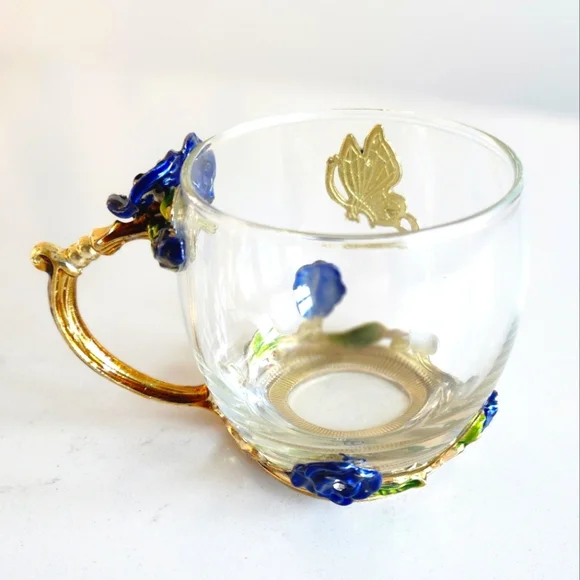 Collectible Tea/Coffee Cup with Floral, Butterfly, and Rhinestone Designs - Picture 2 of 6